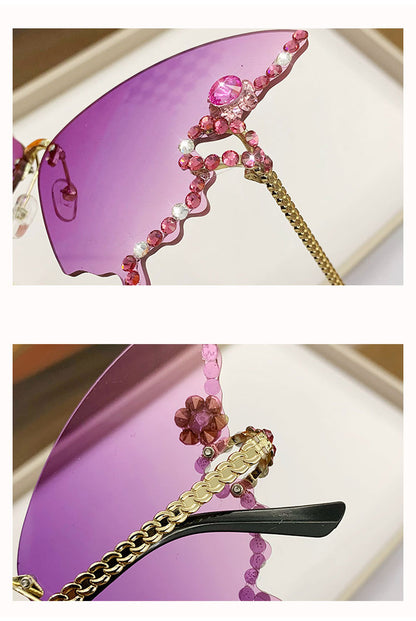 New Collection of Rimless Butterfly Diamond Sunglasses in Luxurious Colorful Lenses