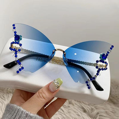 New Collection of Rimless Butterfly Diamond Sunglasses in Luxurious Colorful Lenses