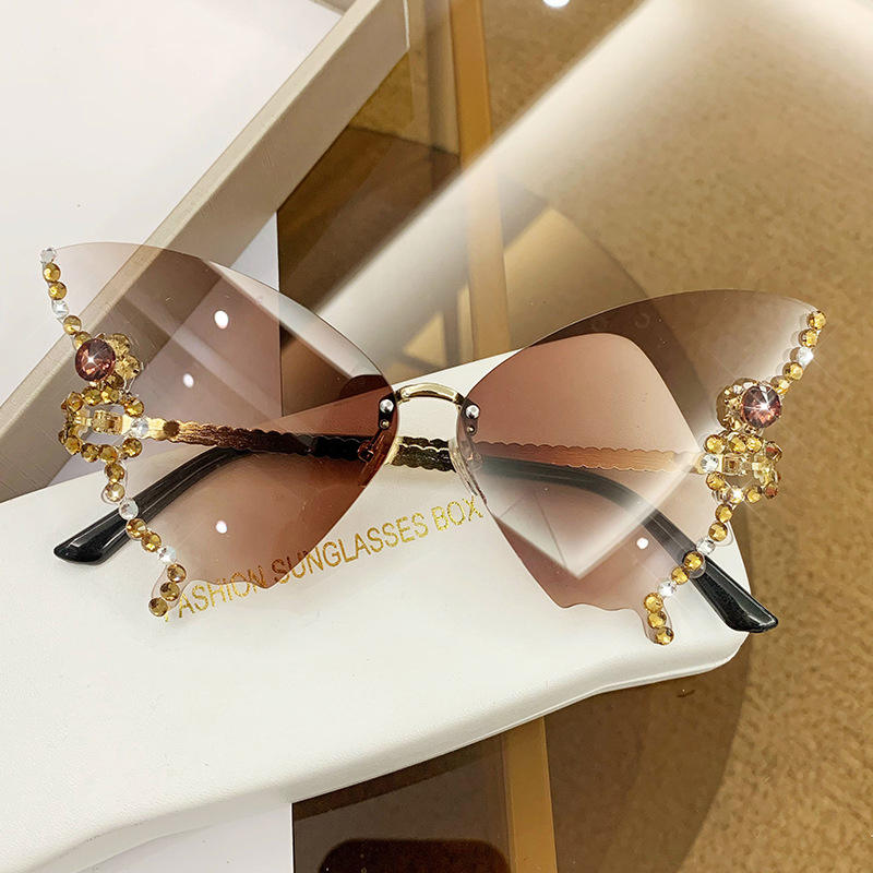 New Collection of Rimless Butterfly Diamond Sunglasses in Luxurious Colorful Lenses